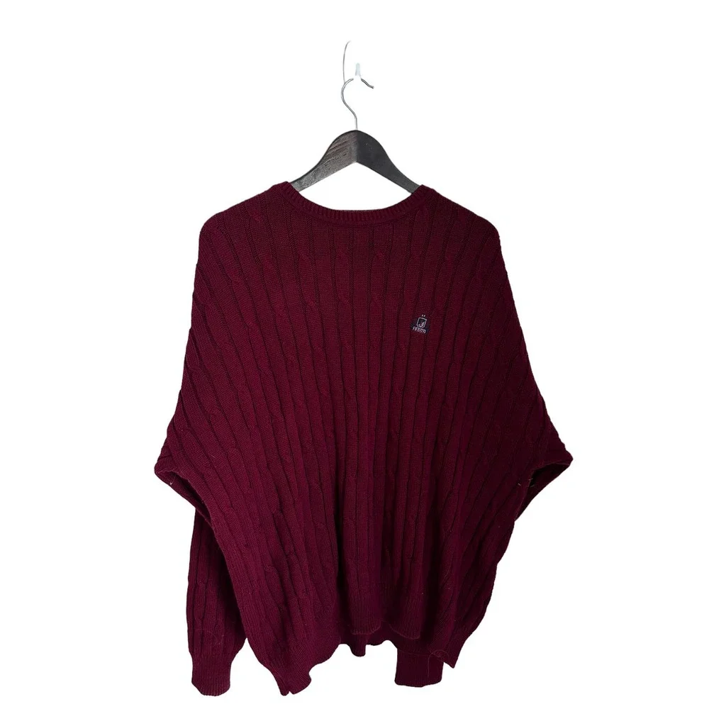 VTG‎ Izod sz XL cotton made in usa Cable knit burgundy crew neck sweater